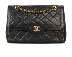 Paris Two Tone Flap Bag, Lambskin, Black, 129636(1989/1991), AC/DB/AC, 2*